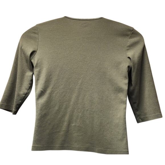 CJ Banks Vintage Olive Green Blouse Three Quarter Sleeve Women"s Small Top - Picture 2 of 8